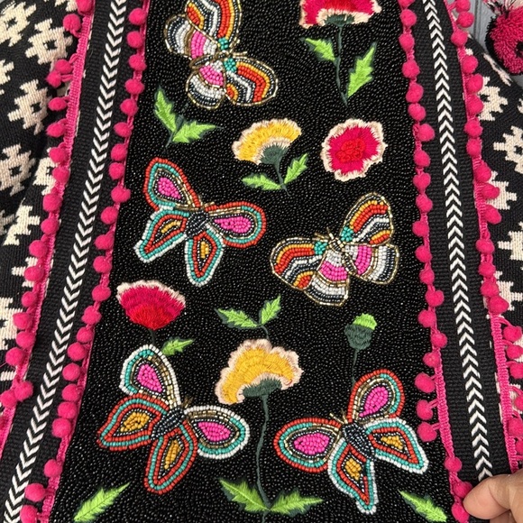 America and Beyond Butterfly Embroidered Black and Pink Tote Bag - Picture 9 of 11